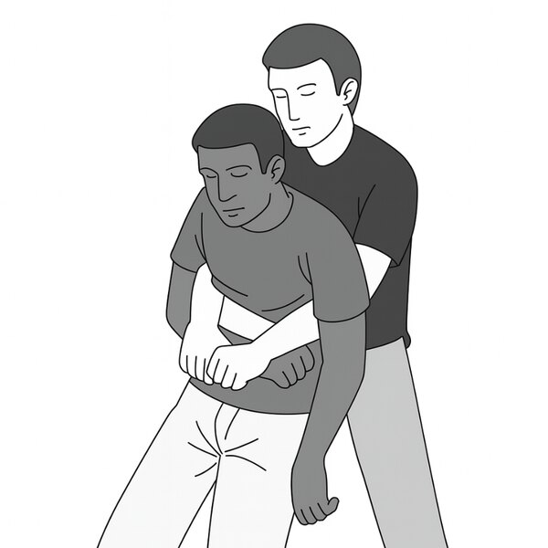 Ilustrace provedení Rautekova manévru pro nouzový odsun zraněného v bezvědomí. Zdroj: AI
