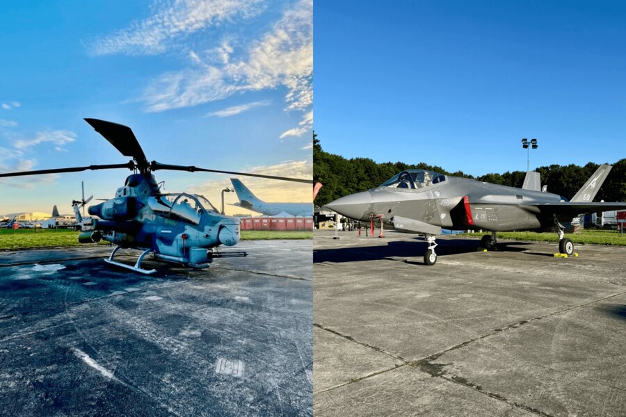 Útočný vrtulník AH-1Z Viper a stíhací letoun 5. generace F-35 Lightning II na Dnech NATO 2025 v Ostravě. Foto: Rigad