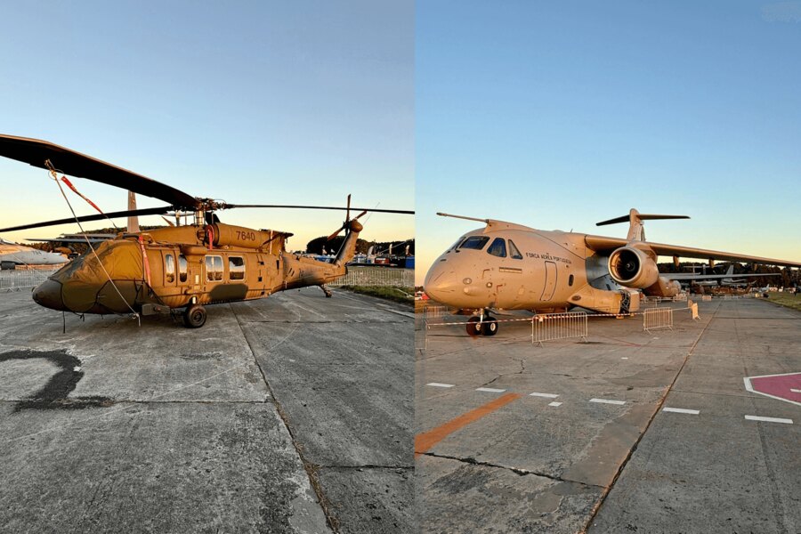 Víceúčelový vrtulník UH-60 Black Hawk a dopravní letoun KC-390 Embraer Millennium na Dnech NATO 2025. Foto: Rigad