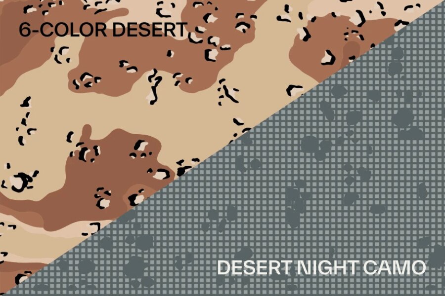 Porovnání kamufláží 6-Color Desert a Desert Night Camouflage
