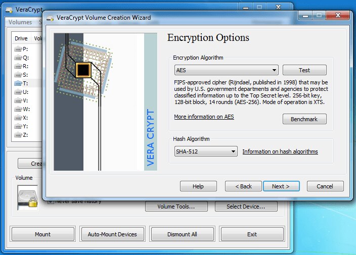 Screenshot aplikace VeraCrypt